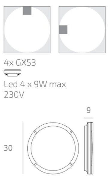 Plafoniera classica top light soho 30 gx53 led ip54 alluminio policarbonato - Top Light