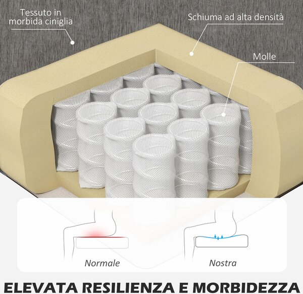 HOMCOM Divano Angolare 3 Posti con Cuscino per Seduta e Schienale, in Tessuto Effetto Ciniglia, 186x130x84 cm, Marrone