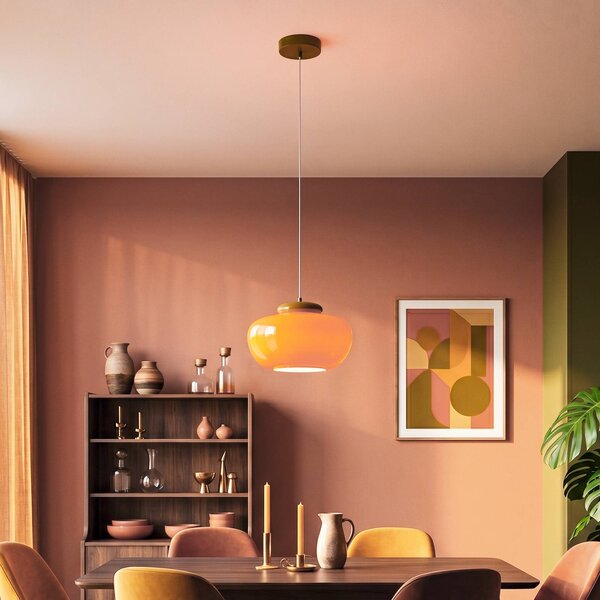 EGLO Lampada a sospensione Berardelli, dimmerabile, Giallo / Arancione, Soggiorno / Sala da pranzo, Vetro, Moderno, Lampada a sospensione