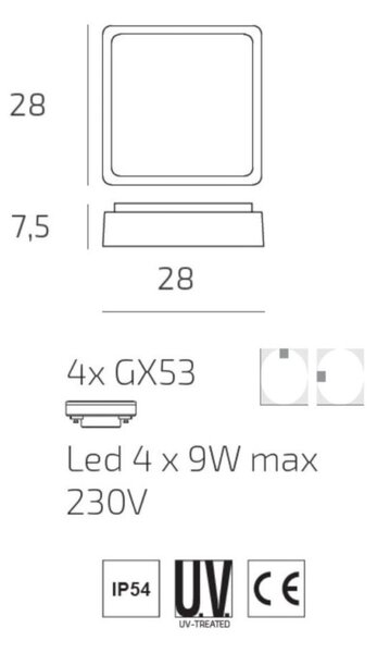 Plafoniera classica top light irvine 28 co gx53 led ip54 alluminio policarbonato - Top Light