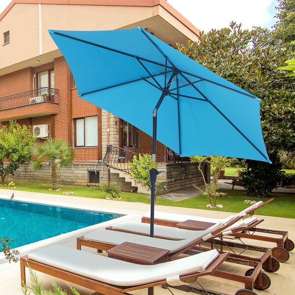 Outsunny Ombrellone da Giardino Ø2.7x2.4 m con Manovella e Testa Inclinabile in Alluminio e Poliestere, Blu
