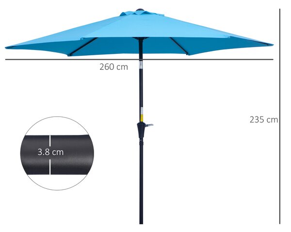Outsunny Ombrellone da Giardino Ø2.7x2.4 m con Manovella e Testa Inclinabile in Alluminio e Poliestere, Blu