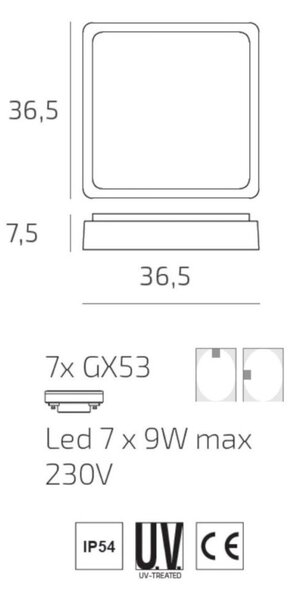 Plafoniera classica top light irvine 37 co gx53 led ip54 alluminio policarbonato - Top Light