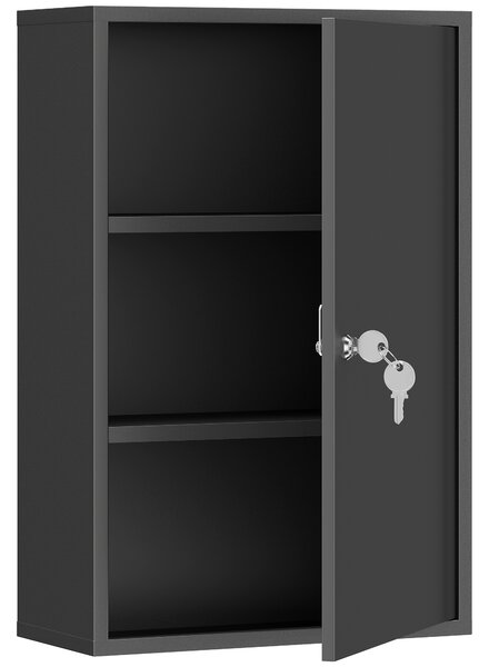 Kleankin Armadietto da parete per medicinali, armadietto da bagno con 3 ripiani, 2 chiavi, 40 x 18 x 60 cm, Nero | Aosom Italy