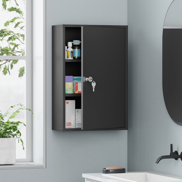Kleankin Armadietto da parete per medicinali, armadietto da bagno con 3 ripiani, 2 chiavi, 40 x 18 x 60 cm, Nero | Aosom Italy