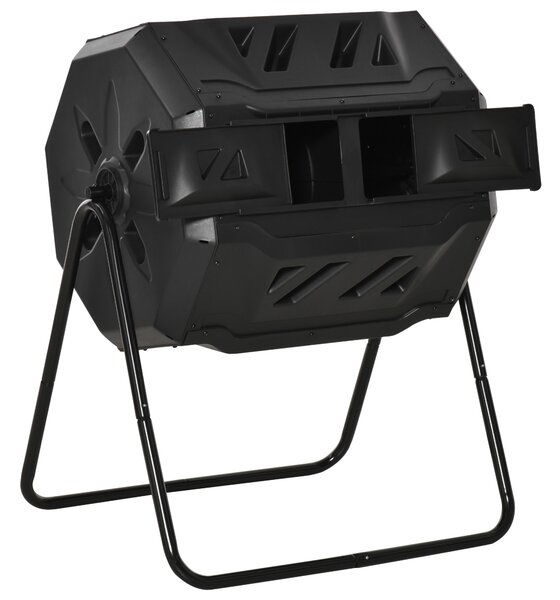 Outsunny Compostiera Domestica da 160L, Compostiera da Giardino e da Balcone in Plastica PP Nera, Bidone per Compost Girevole, 71x64x92cm|Aosom