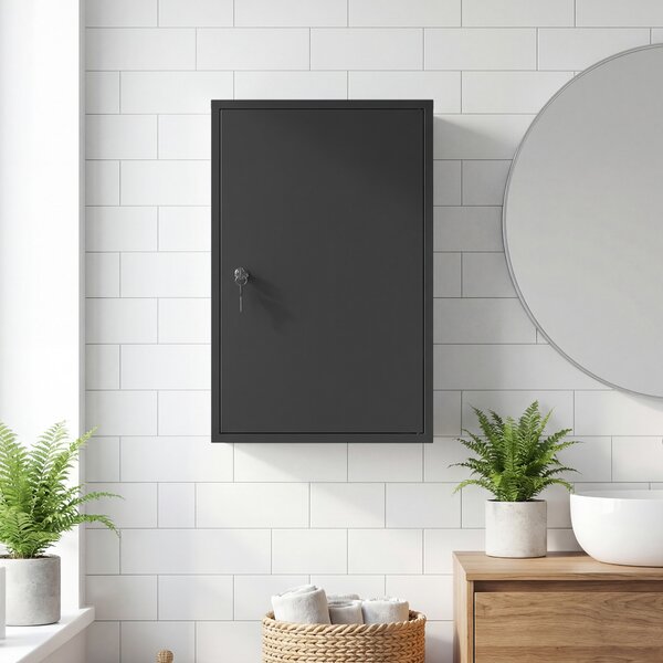 Kleankin Armadietto da parete per medicinali, armadietto da bagno con 3 ripiani, 2 chiavi, 40 x 18 x 60 cm, Nero | Aosom Italy