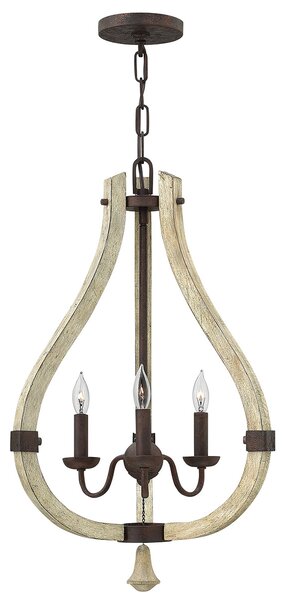 Hinkley Lampadario rustico in acciaio e legno massiccio con diffusore a 3 luci Middlefield Acciaio Inox,Legno Ruggine E14 60W 3 Lampadine