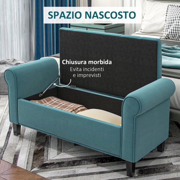 HOMCOM Panca Fondo Letto in Tessuto Vellutato con Vano Contenitore e Braccioli, 126x48.5x57 cm, Verde | Aosom Italy