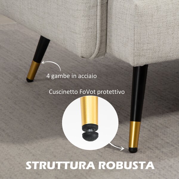 HOMCOM Divano 2 Posti con Cuscini Imbottiti e Gambe in Acciaio, in Tessuto Effetto Lino, 139L x 68P x 80A cm, Bianco Crema | Aosom Italy