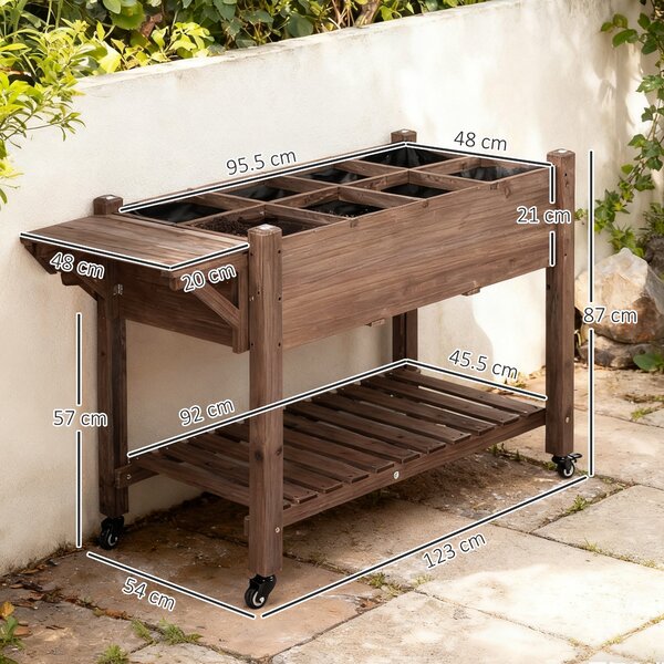 Outsunny Fioriera da Esterno a 8 Vasi con Ripiano Laterale e Mensola Inferiore, in Legno di Abete, 123x54x87 cm | Aosom Italy