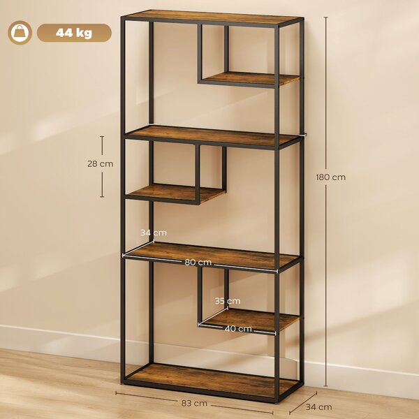 HOMCOM Mobile Libreria a 7 Livelli in Legno e Acciaio Stile Industriale, 83x34x180 cm, Marrone | Aosom Italy