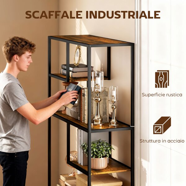 HOMCOM Mobile Libreria a 7 Livelli in Legno e Acciaio Stile Industriale, 83x34x180 cm, Marrone | Aosom Italy