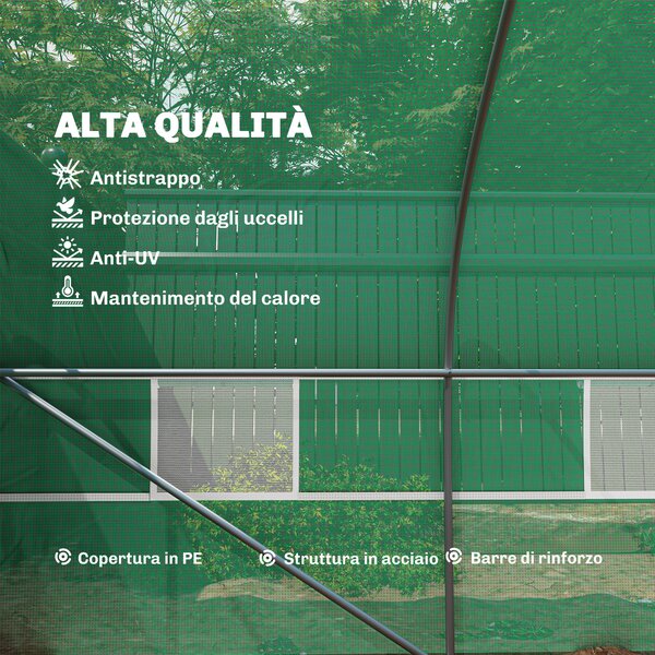 Outsunny Serra da Giardino a Tunnel 8x3x2m in PE e Acciaio con Porta Avvolgibile e Finestre, Verde | Aosom Italy
