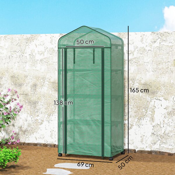 Outsunny Serra per piante a 4 Livelli con 4 Rotelle e Ingresso Avvolgibile, in Acciaio e PE per Balcone, 69x50x165 cm, Verde | Aosom Italy