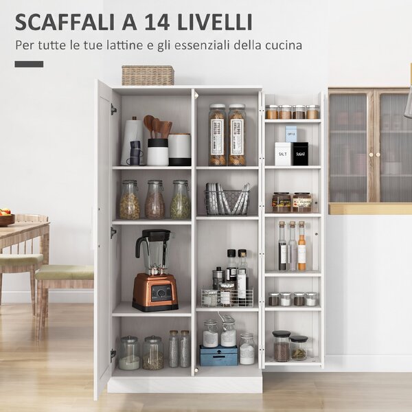 HOMCOM Credenza Cucina con 2 Ante, Ripiani Regolabili, per Sala da Pranzo Salotto, 80x43x160 cm, Bianco Effetto Legno | Aosom Italy