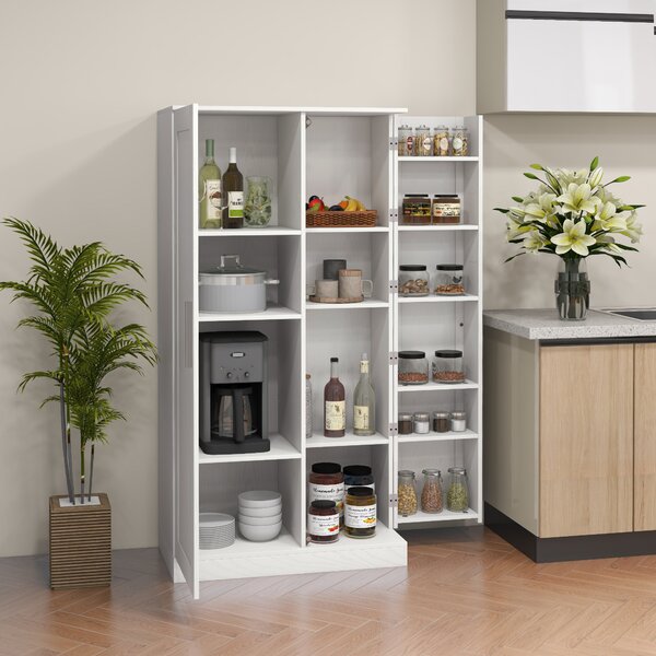 HOMCOM Credenza Cucina con 2 Ante, Ripiani Regolabili, per Sala da Pranzo Salotto, 80x43x160 cm, Bianco Effetto Legno | Aosom Italy
