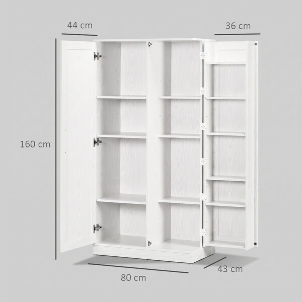HOMCOM Credenza Cucina con 2 Ante, Ripiani Regolabili, per Sala da Pranzo Salotto, 80x43x160 cm, Bianco Effetto Legno | Aosom Italy
