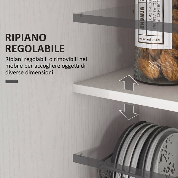 HOMCOM Credenza Cucina con 2 Ante, Ripiani Regolabili, per Sala da Pranzo Salotto, 80x43x160 cm, Bianco Effetto Legno | Aosom Italy