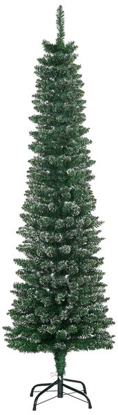 Albero di Natale Innevato Slim Ø48x165 cm con 443 Rami e Base Rimovibile Pieghevole in PVC e Metallo Verde