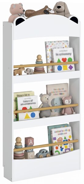 AIYAPLAY Libreria Montessoriana per Bambini 3-8 Anni a Forma di Orso con 4 Ripiani in Legno, 50x15x97 cm, Bianco | Aosom Italy