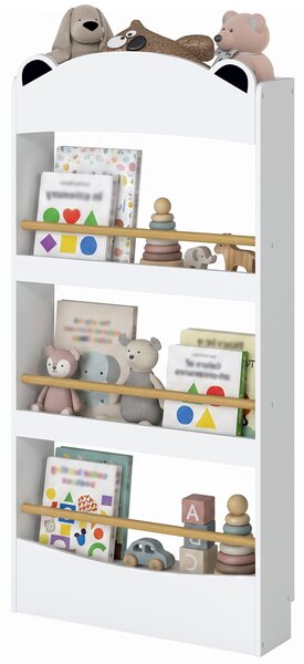 AIYAPLAY Libreria Montessoriana per Bambini 3-8 Anni a Forma di Orso con 4 Ripiani in Legno, 50x15x97 cm, Bianco | Aosom Italy