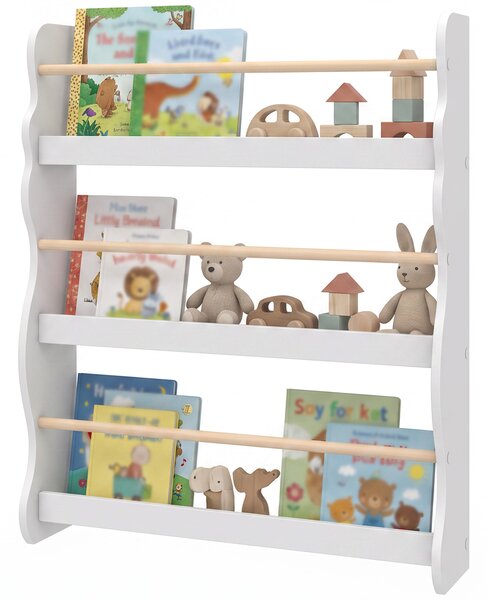 AIYAPLAY Libreria Montessoriana per Bambini 3-8 Anni a 3 Ripiani, 60x15x73 cm, per Cameretta, Bianco | Aosom Italy