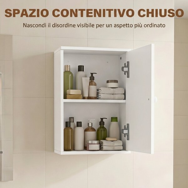HOMCOM Mobiletto Bagno Pensile Sopra WC con Ripiano Regolabile e Anta, Bianco | Aosom Italy
