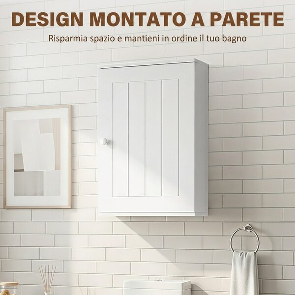 HOMCOM Mobiletto Bagno Pensile Sopra WC con Ripiano Regolabile e Anta, Bianco | Aosom Italy