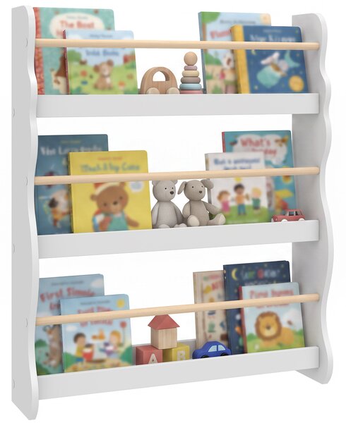 AIYAPLAY Libreria Montessoriana per Bambini 3-8 Anni a 3 Ripiani, 60x15x73 cm, per Cameretta, Bianco | Aosom Italy