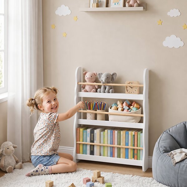 AIYAPLAY Libreria Montessoriana per Bambini 3-8 Anni a 3 Ripiani, 60x15x73 cm, per Cameretta, Bianco | Aosom Italy