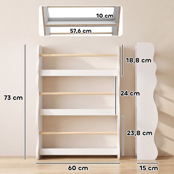 AIYAPLAY Libreria Montessoriana per Bambini 3-8 Anni a 3 Ripiani, 60x15x73 cm, per Cameretta, Bianco | Aosom Italy
