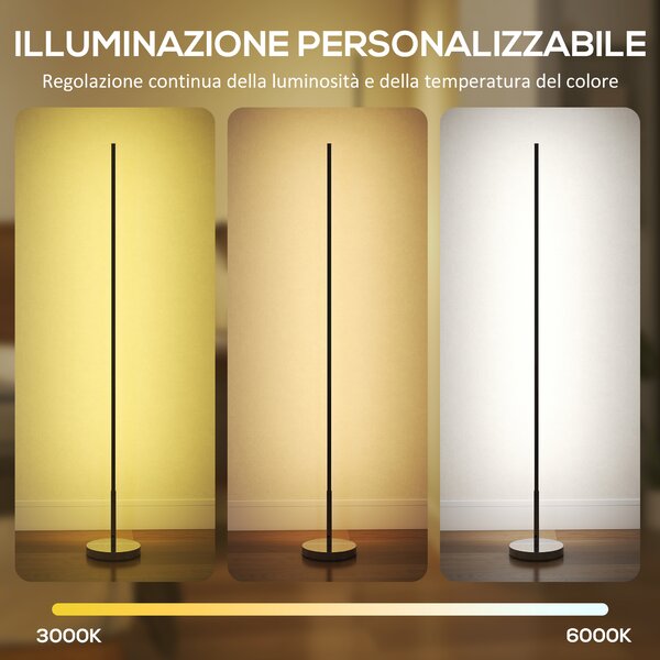 HOMCOM Lampada da Terra LED Alta 150 cm con Temperatura del Colore Regolabile e Telecomando, Argento | Aosom Italy