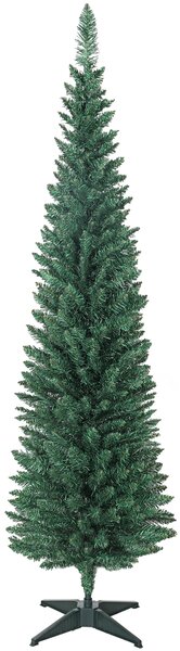 Albero di Natale Artificiale Slim 48x48x180 cm con 321 Rami a Forma di Abete e Base in Plastica Verde
