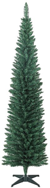 Albero di Natale Artificiale Slim 55x55x210 cm con 401 Rami a Forma di Abete e Base in Plastica Verde