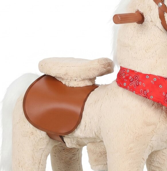 AIYAPLAY Cavallo a dondolo in peluche con testa rotante, ruote scorrevoli e suoni di nitriti, da 2 anni, marrone chiaro | Aosom Italy