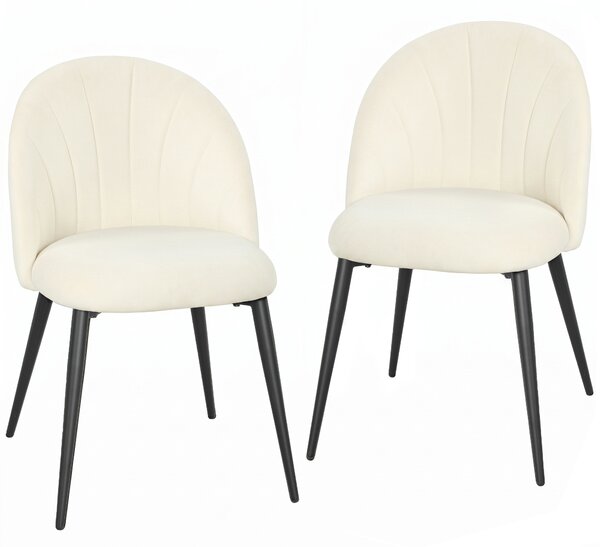 HOMCOM Set di 2 Sedie Sala da Pranzo con Schienale a Conchiglia e Gambe in Metallo, in Velluto, Crema | Aosom Italy