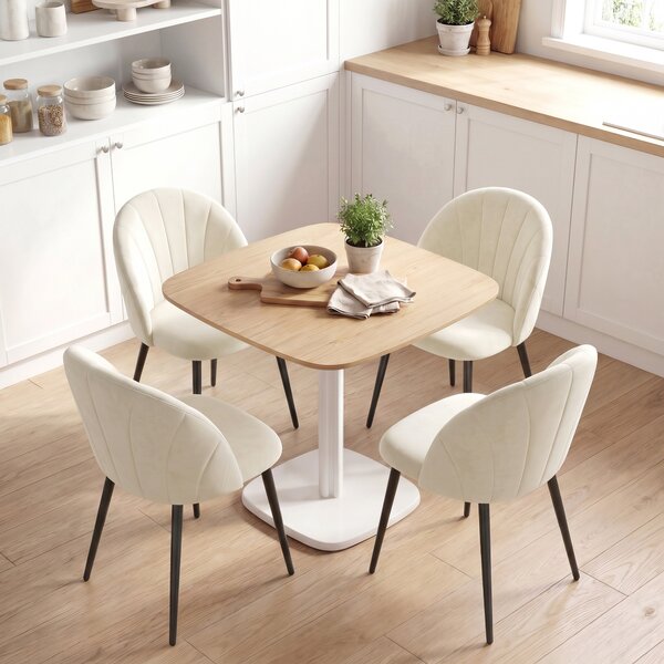 HOMCOM Set di 2 Sedie Sala da Pranzo con Schienale a Conchiglia e Gambe in Metallo, in Velluto, Crema | Aosom Italy