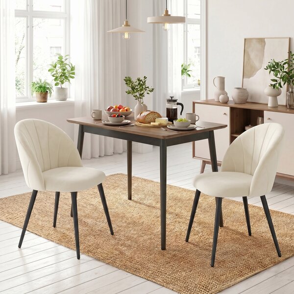 HOMCOM Set di 2 Sedie Sala da Pranzo con Schienale a Conchiglia e Gambe in Metallo, in Velluto, Crema | Aosom Italy