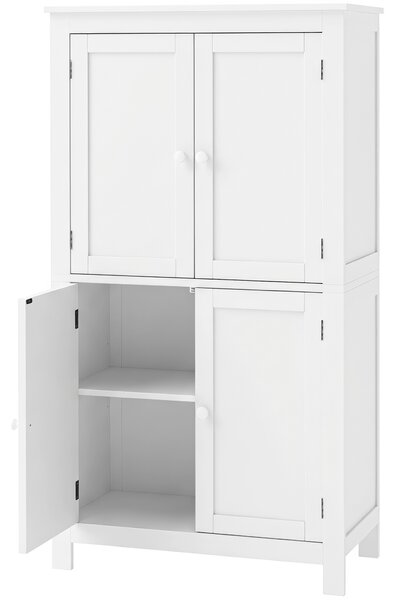 HOMCOM Mobile Bagno con 4 Ante e Ripiani Regolabili, per Lavanderia Salotto Soggiorno Cucina, 60x30x110 cm, Bianco | Aosom Italy