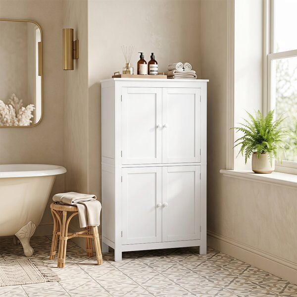 HOMCOM Mobile Bagno con 4 Ante e Ripiani Regolabili, per Lavanderia Salotto Soggiorno Cucina, 60x30x110 cm, Bianco | Aosom Italy