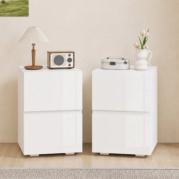 HOMCOM Set di 2 Comodini da Camera da Letto con 2 Cassetti, Capacità 30 kg, 40x40x58 cm, Bianco | Aosom Italy