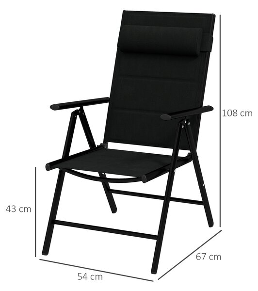 Outsunny Set 2 Sedie Pieghevoli con Schienale Reclinabile e Poggiatesta, in Alluminio e Poliestere, 54x67x108 cm, Nero|Aosom