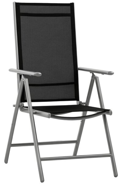 Outsunny Sedia da Giardino Pieghevole Nero in Alluminio e Texteline, Schienale Regolabile a 7 Livelli, 65x55x85-105cm, Confort|Aosom