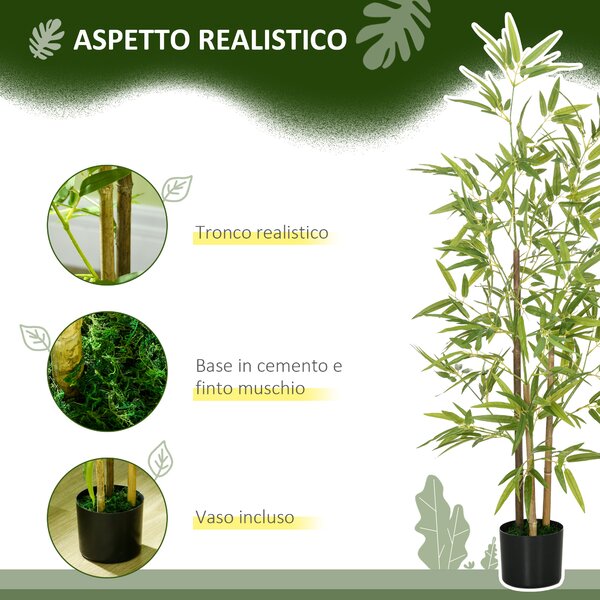 HOMCOM Pianta Artificiale di Bambù Alta 120cm da Interno ed Esterno con Vaso Incluso|Aosom
