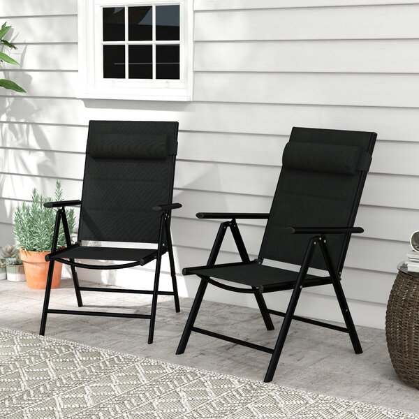 Outsunny Set 2 Sedie Pieghevoli con Schienale Reclinabile e Poggiatesta, in Alluminio e Poliestere, 54x67x108 cm, Nero|Aosom