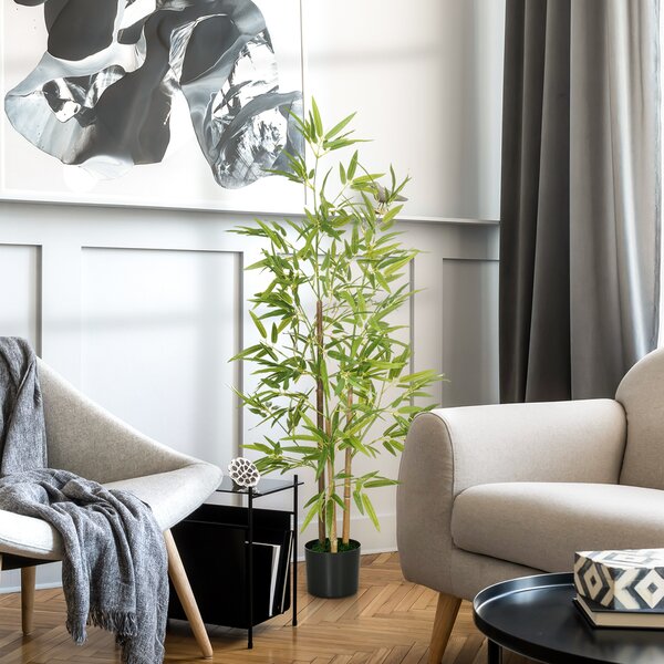 HOMCOM Pianta Artificiale di Bambù Alta 120cm da Interno ed Esterno con Vaso Incluso|Aosom