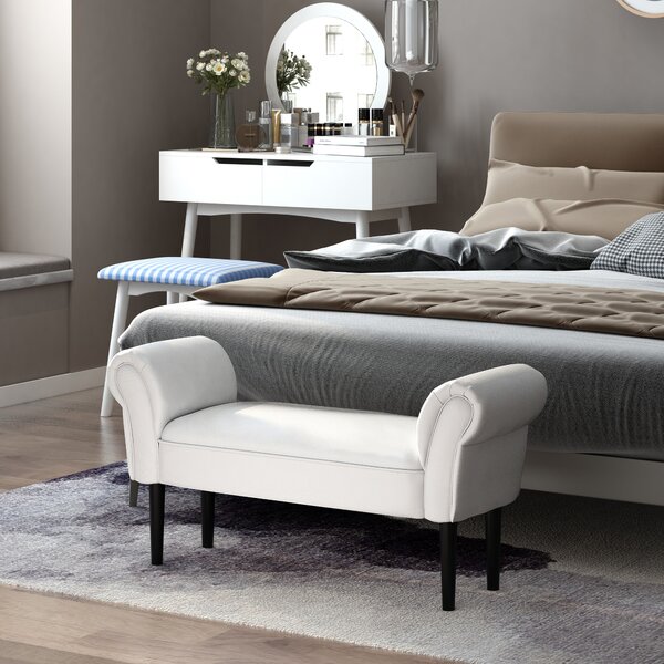 HOMCOM Panca Fondo Letto Imbottita di Design con Braccioli Arrotolati, 102x31x51cm, Bianco
