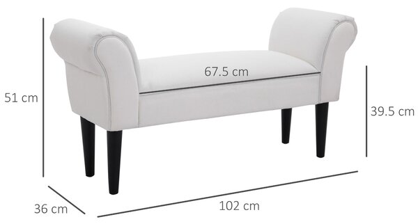 HOMCOM Panca Fondo Letto Imbottita di Design con Braccioli Arrotolati, 102x31x51cm, Bianco