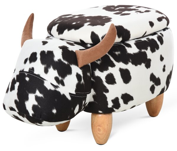 HOMCOM Pouf Decorativo Imbottito con Vano Portaoggetti a Tema Animale, 62x35x36 cm, Nero e Bianco | Aosom Italy